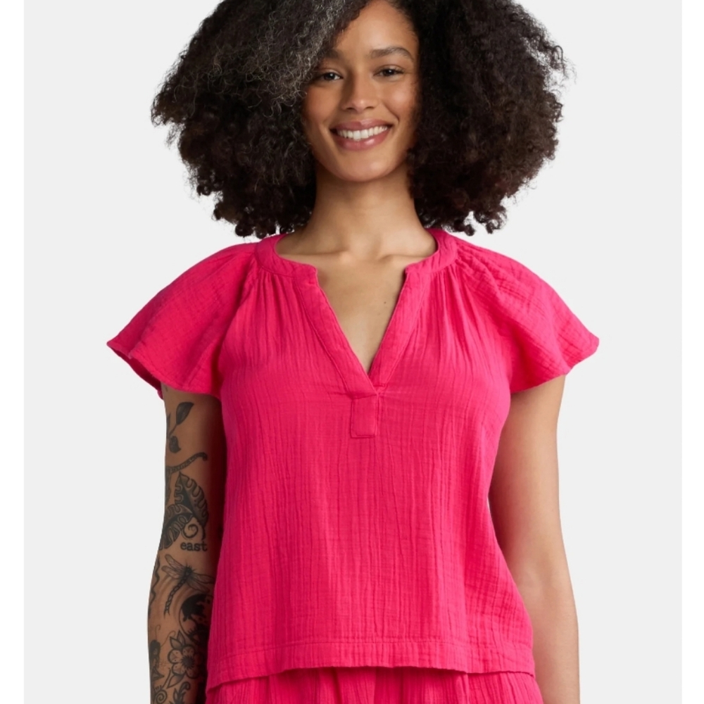 Time And Tru NWT Cotton Gauze Summer Top Sz L 12-14 Hot Pink